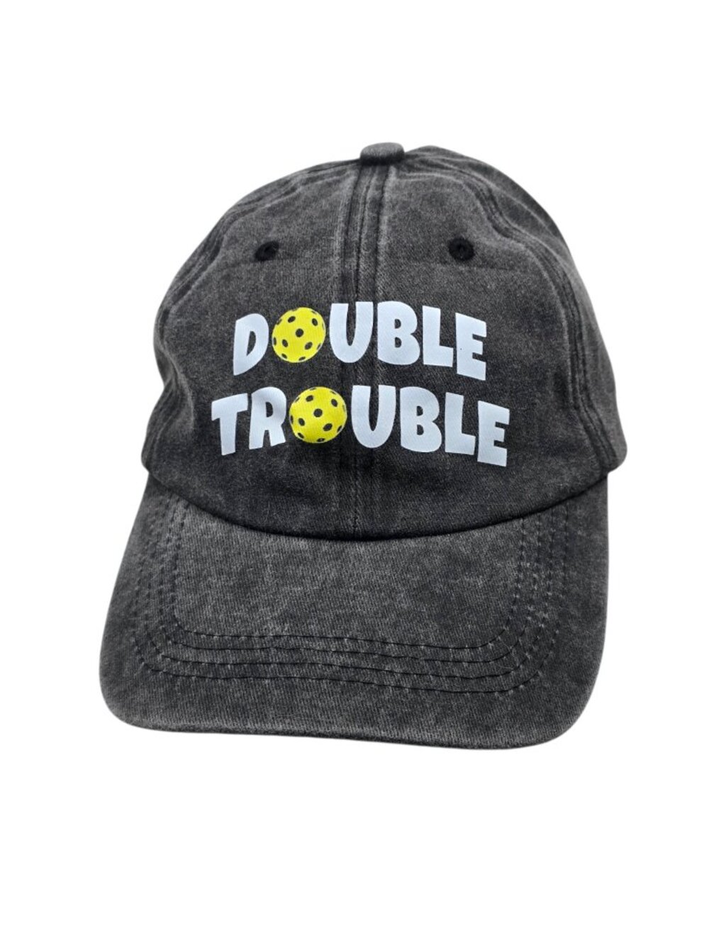 Acid Washed 'Double Trouble' Pickleball Adjustable Baseball Cap Hat 100% Cotton